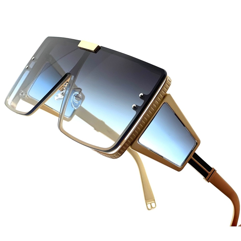Sunglasses Women Men Blue Graient Lens Oversized Rectangular Metal Lentes Gafas - Picture 4 of 11